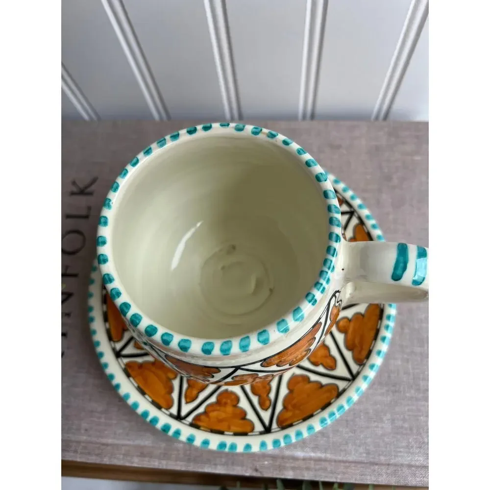 Vintage Cecconi Orvieto Italian Tea Cup Saucer star Hand-Painted Ceramic Pottery